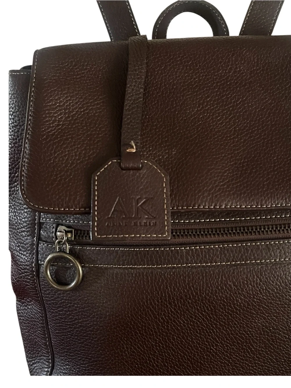 ANNE KLEIN Brown Pebbled Leather Back Pack.